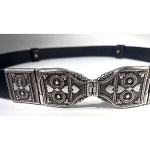 Chico's Black 1" Leather Silver Celtic Hook Belt Adjustable M/L 25–43" Boho